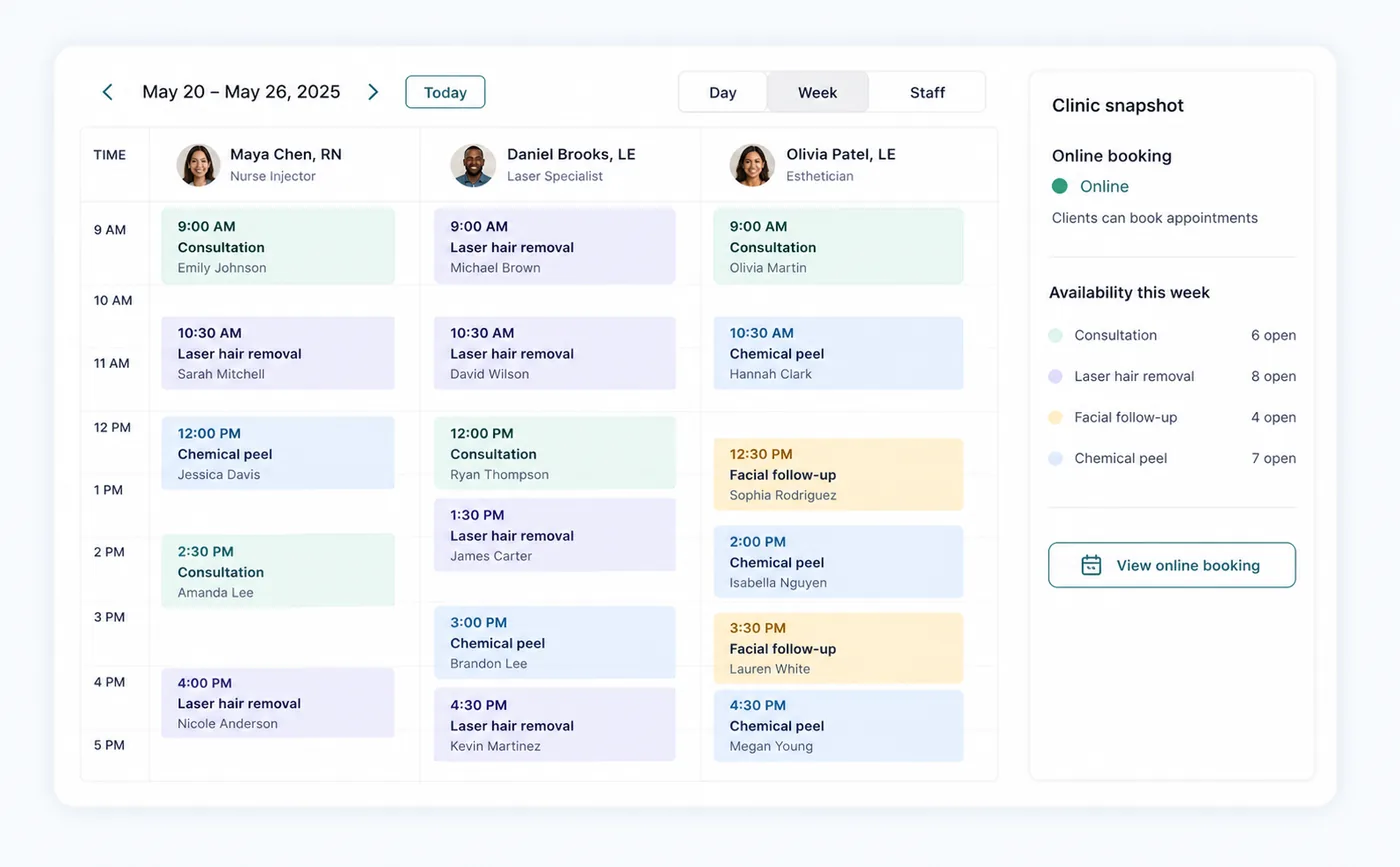 Zenome staff scheduling and online booking workspace